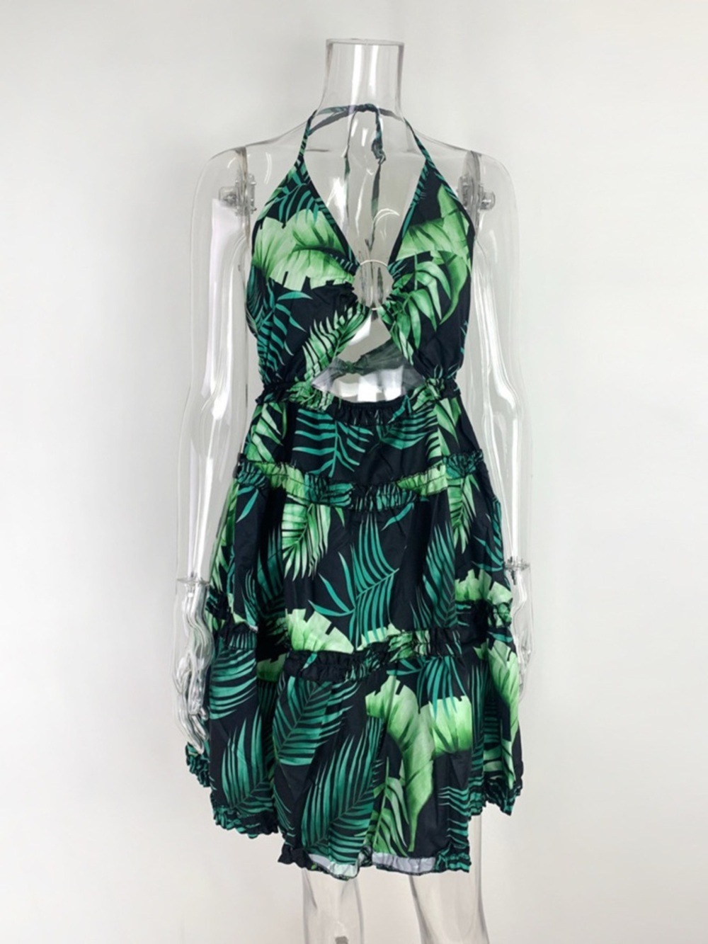 Colorful Print Halter Neck Ruffle Mini Dress - Picture 16 of 16